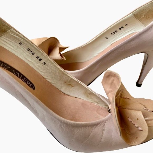 MARTINEZ VALERO Vintage 80's Pump Heels Leather Big Flower Womens 8.5 Spain - Picture 13 of 15